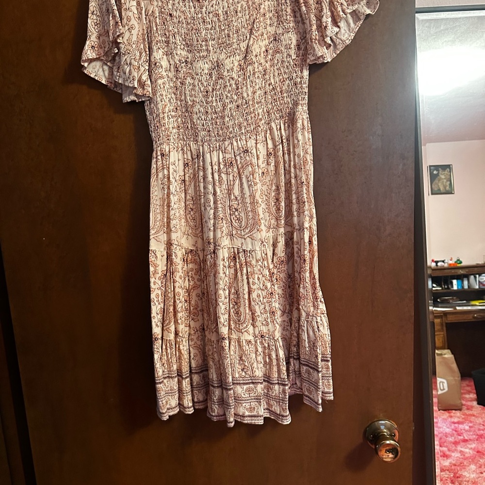 Angie Paisley Mini Dress in Cream and Brown